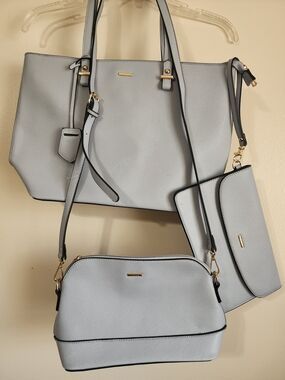 Light Blue 3-Piece Tote & Crossbody Set with Wristlet